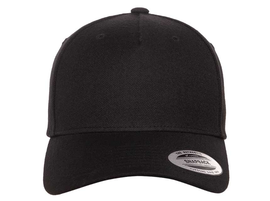 5789m-yupoong-5-panel-premium-curved-visor-snapback-cap-black-front