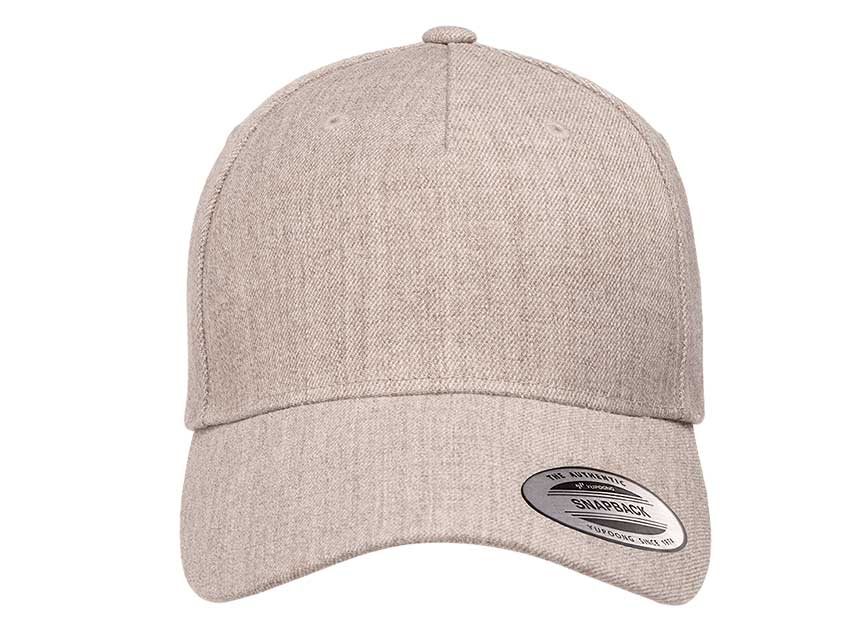 5789m-yupoong-5-panel-premium-curved-visor-snapback-cap-heather-grey-front