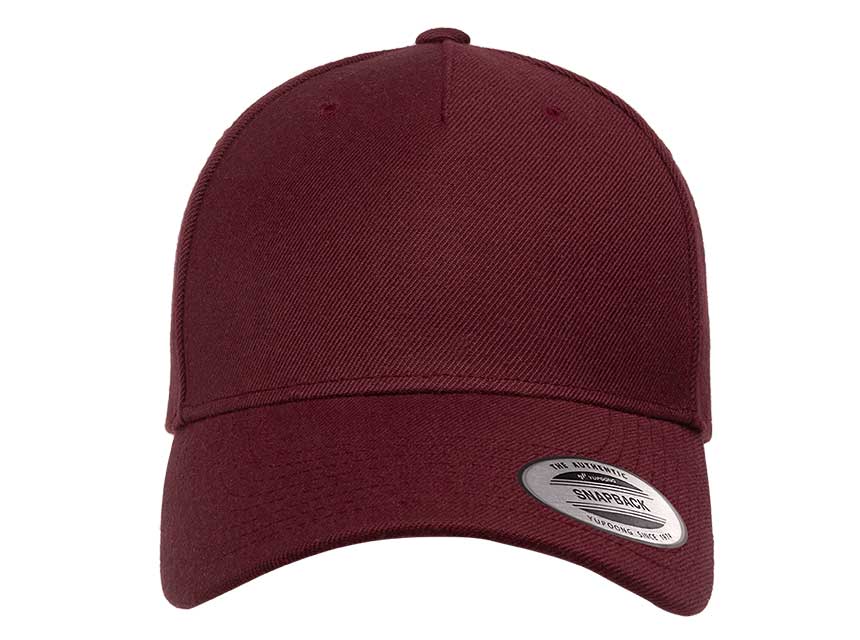 5789m-yupoong-5-panel-premium-curved-visor-snapback-cap-maroon-front