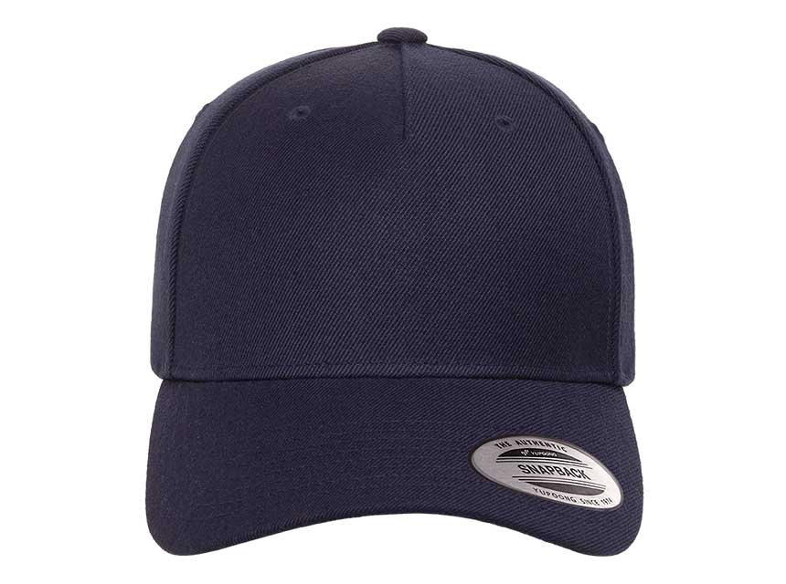5789m-yupoong-5-panel-premium-curved-visor-snapback-cap-navy-front