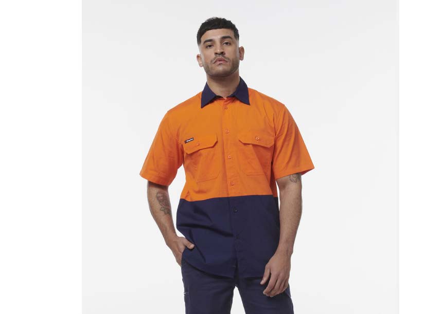 K54008 Spliced Short Sleeve Shirt ORANGE NAVY 2