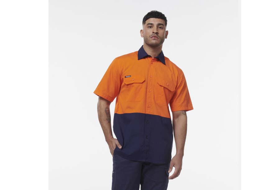 K54008 Spliced Short Sleeve Shirt ORANGE NAVY 3