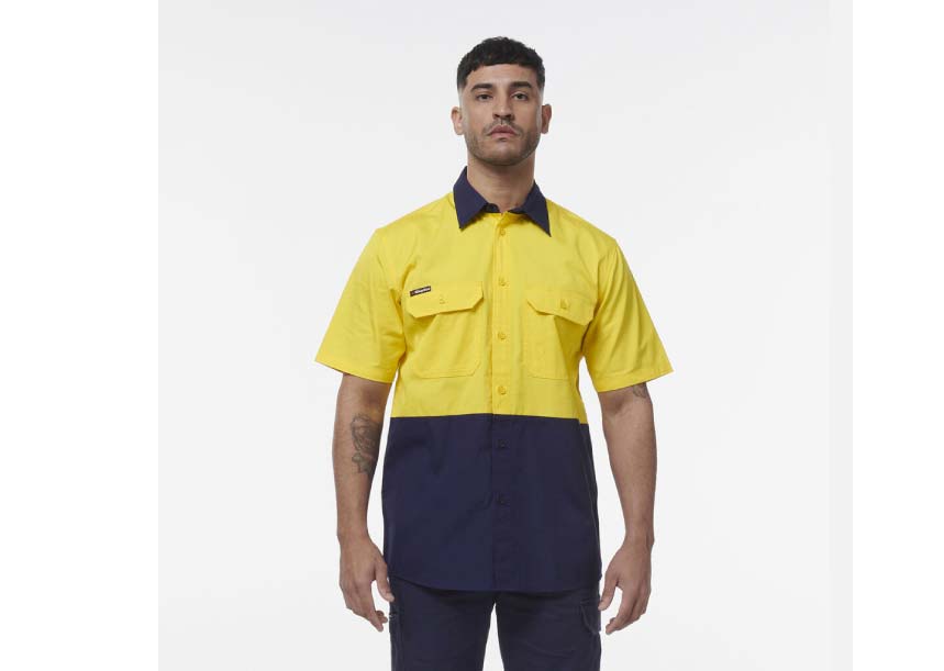 K54008 Spliced Short Sleeve Shirt YELLOW NAVY 1