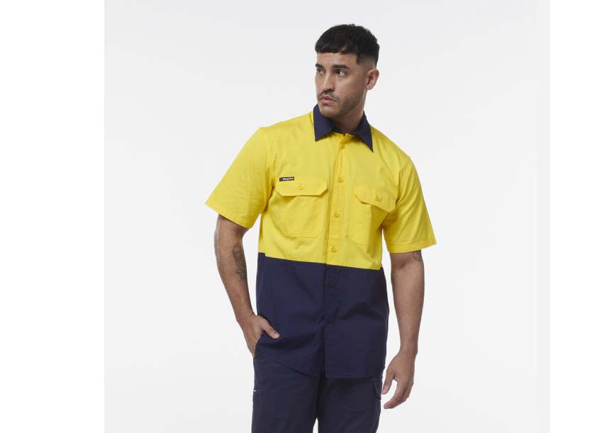 K54008 Spliced Short Sleeve Shirt YELLOW NAVY 3