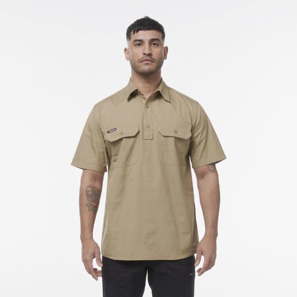 K14032 Closed Front Shirt Short Sleeve kha 1