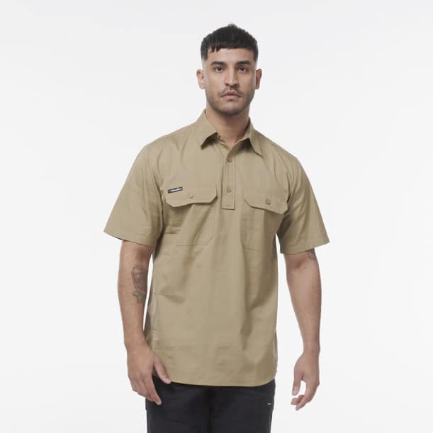 K14032 Closed Front Shirt Short Sleeve kha 2