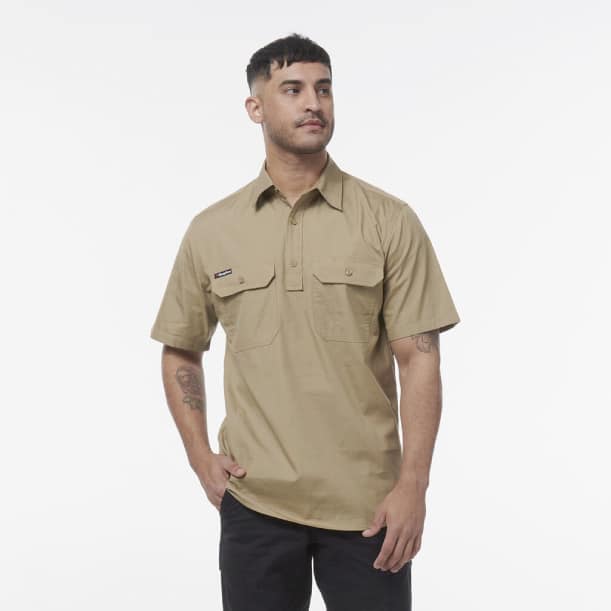 K14032 Closed Front Shirt Short Sleeve kha 4