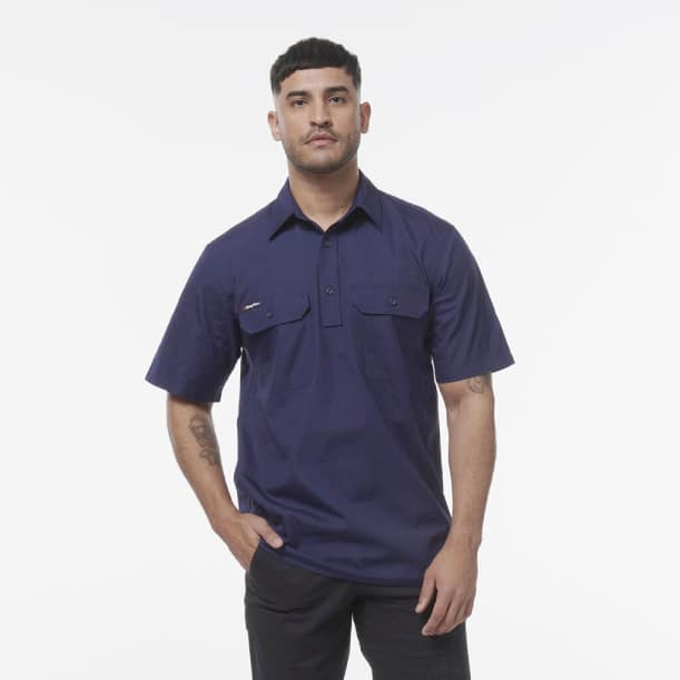 K14032 Closed Front Shirt Short Sleeve nav 3