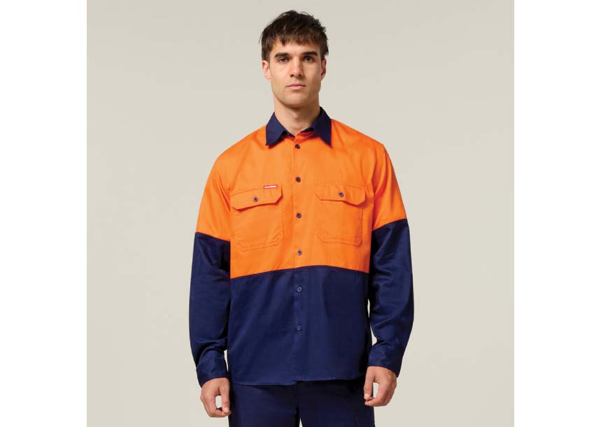 Hard Yakka Y04605 Core Hi-Vis Long Sleeve Heavyweight Cotton Drill Shirt
