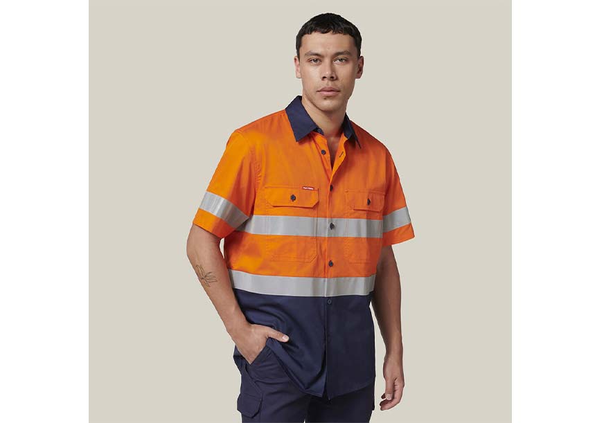 Y07754 Short Sleeve 2 Tone Taped Shirt ORANGE NAVY 5