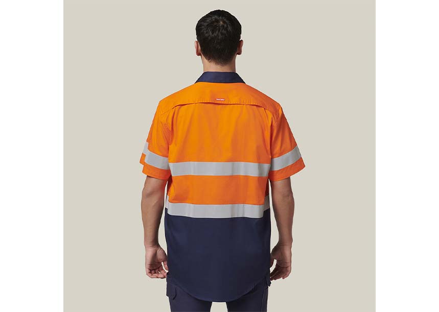 Y07754 Short Sleeve 2 Tone Taped Shirt ORANGE NAVY 6