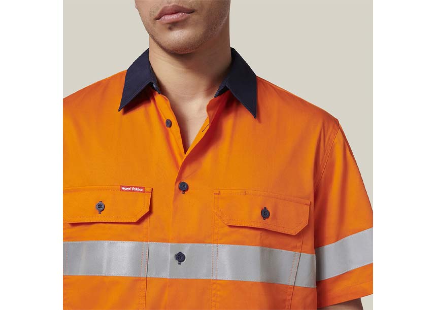 Y07754 Short Sleeve 2 Tone Taped Shirt ORANGE NAVY 9
