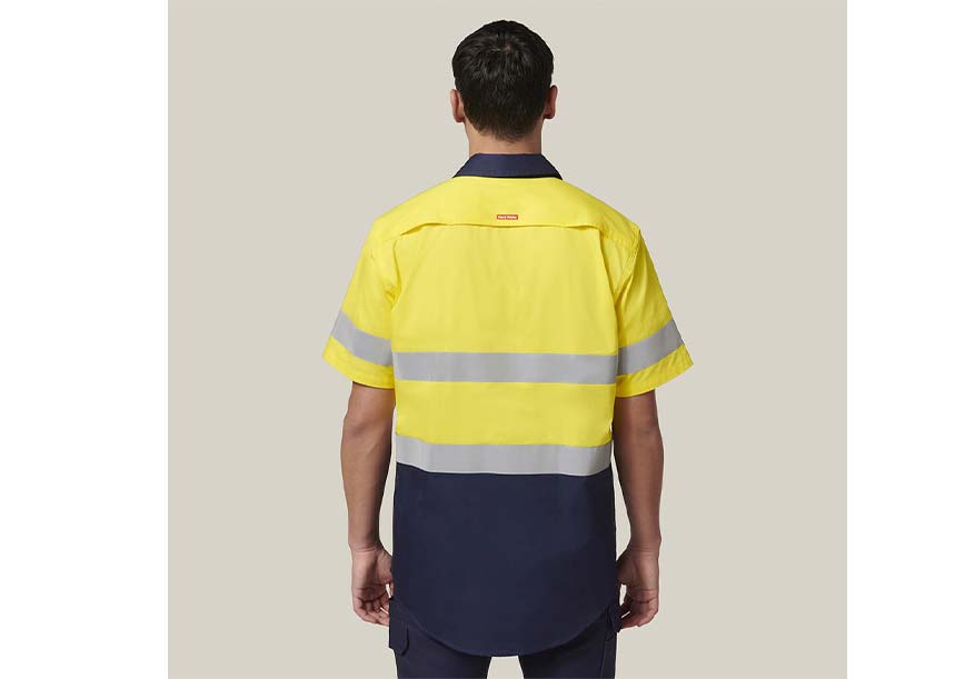 Y07754 Short Sleeve 2 Tone Taped Shirt YELLOW NAVY 5