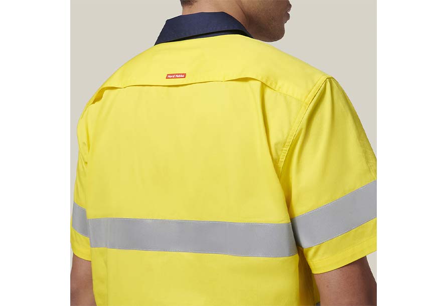 Y07754 Short Sleeve 2 Tone Taped Shirt YELLOW NAVY 6