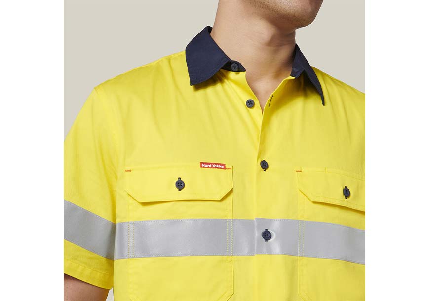 Y07754 Short Sleeve 2 Tone Taped Shirt YELLOW NAVY 8