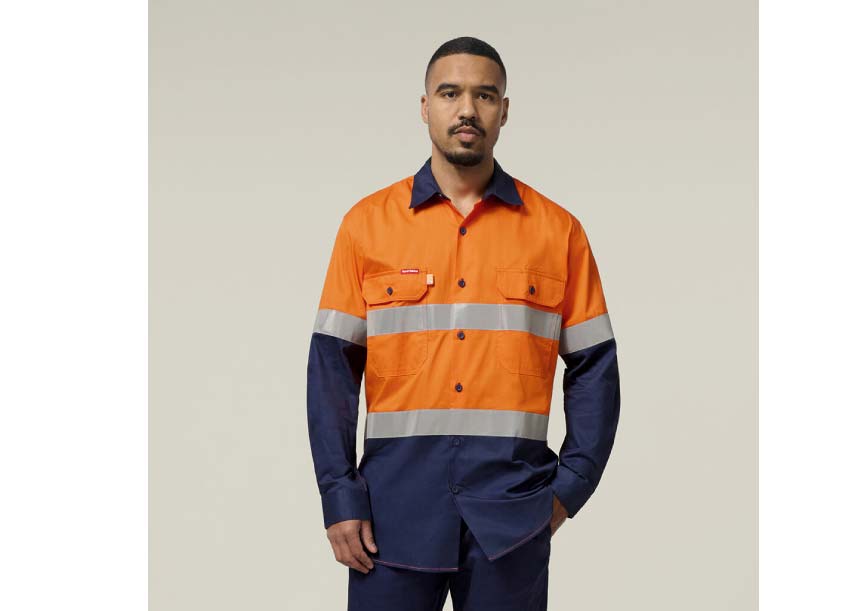Hard Yakka Y07978 Core Hi-Vis 2 Tone Vented Taped Long Sleeve Cotton Shirt