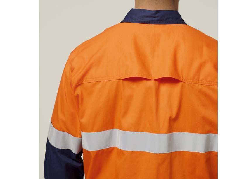 Y07978 2 Tone Taped Long Sleeve Cotton Shirt ORANGE NAVY 4