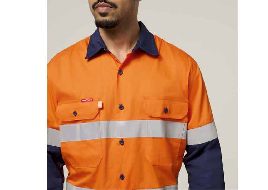 Y07978 2 Tone Taped Long Sleeve Cotton Shirt ORANGE NAVY 5