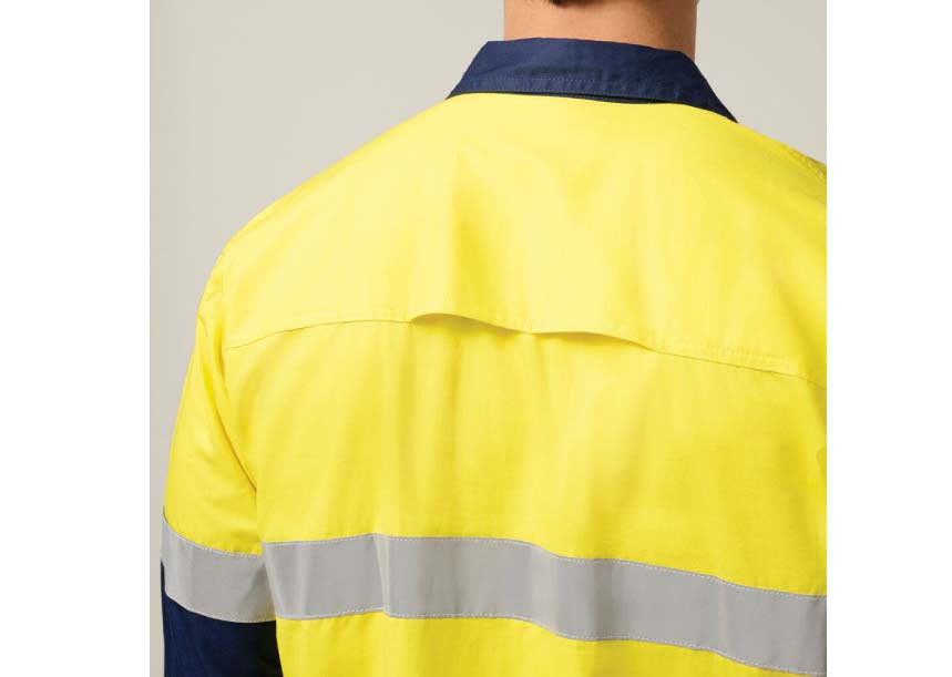 Y07978 2 Tone Taped Long Sleeve Cotton Shirt YELLOW NAVY 4