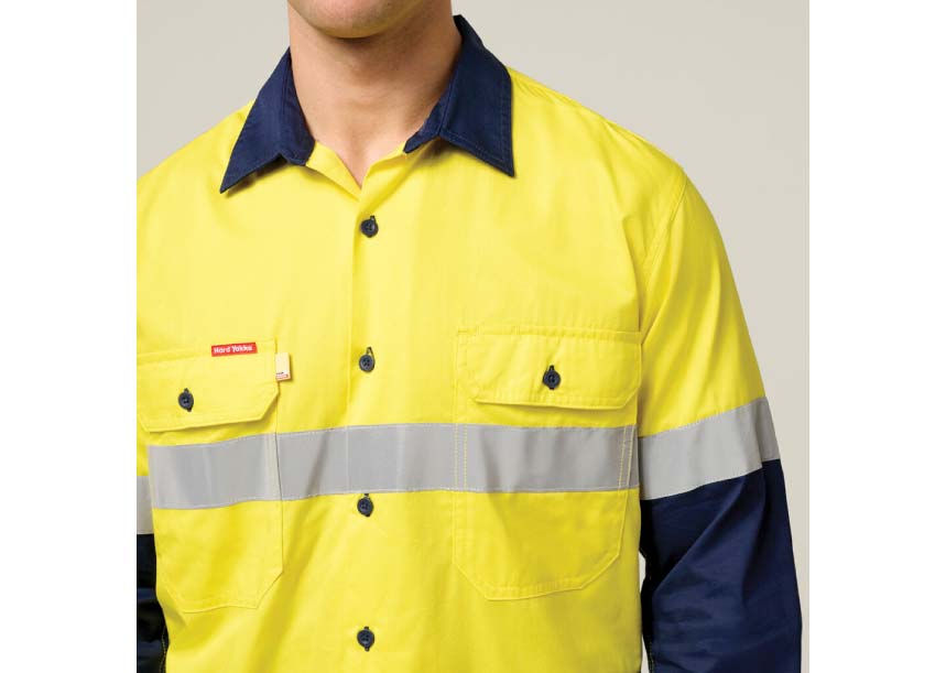 Y07978 2 Tone Taped Long Sleeve Cotton Shirt YELLOW NAVY 5